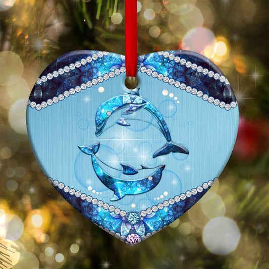 Dolphin Lover Jewelry Style 2 Heart Ceramic Ornament - Christmas Ornament - Christmas Gift