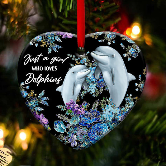 Dolphin Lover Jewelry Style Heart Ceramic Ornament - Christmas Ornament - Christmas Gift
