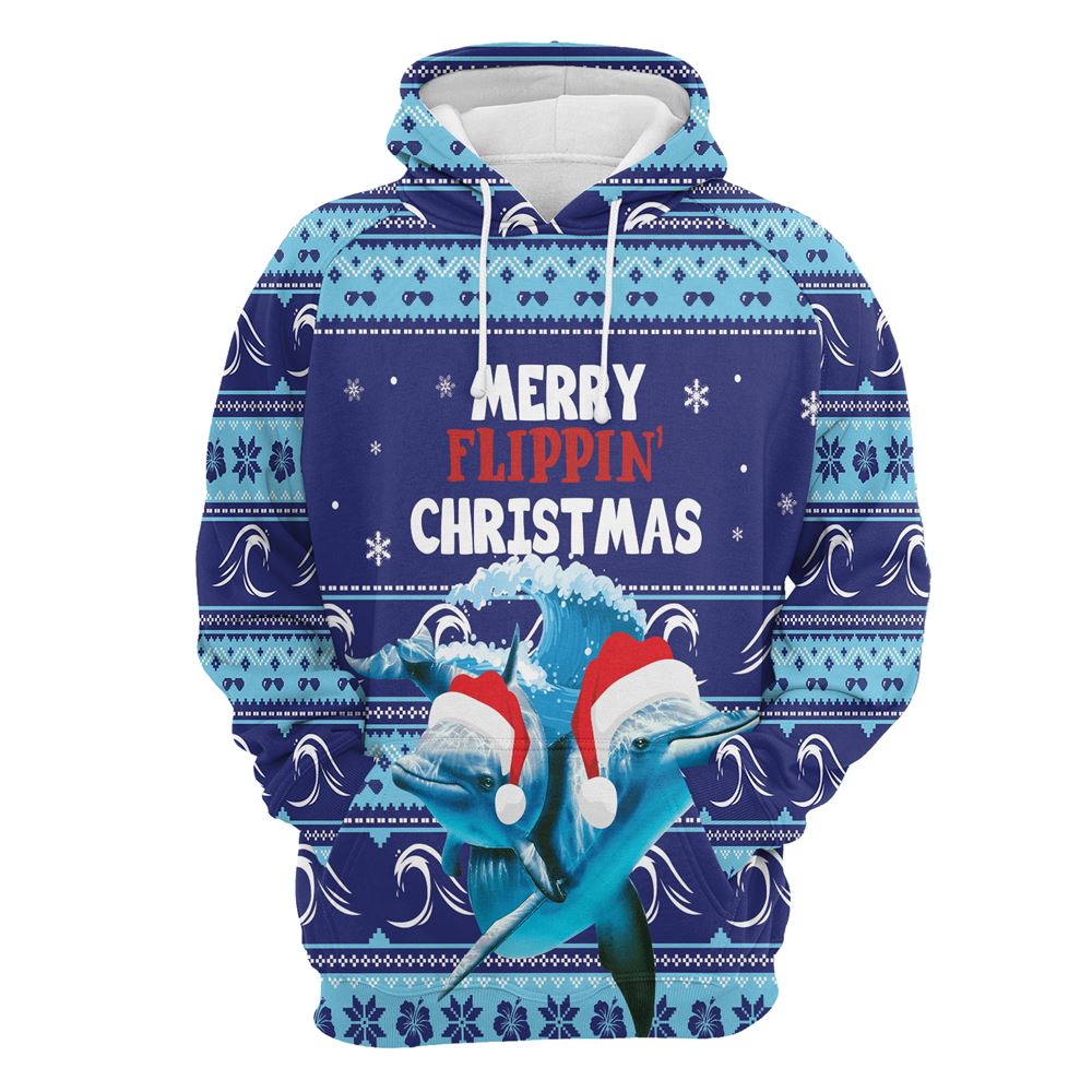 Dolphin Merry Flippin Christmas All Over Print 3D Hoodie For Men And Women, Best Gift For Dog lovers, Best Outfit Christmas