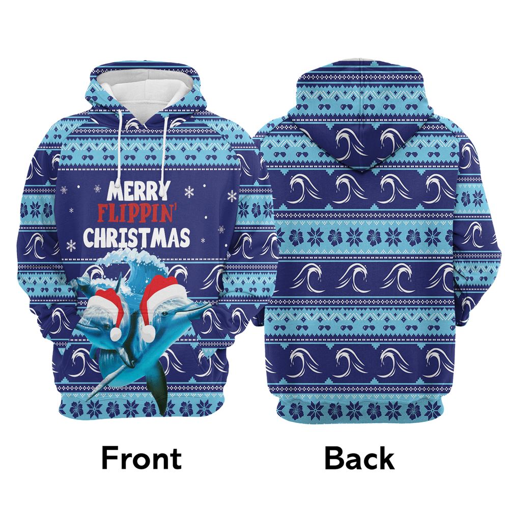 Dolphin Merry Flippin Christmas All Over Print 3D Hoodie For Men And Women, Best Gift For Dog lovers, Best Outfit Christmas