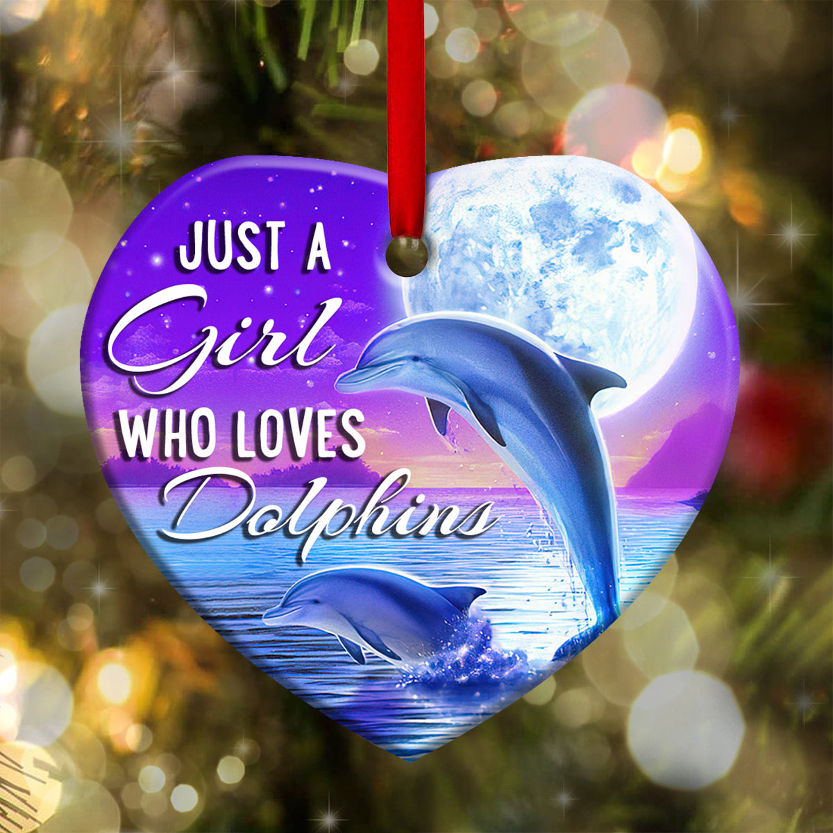 Dolphin Moon Lover Heart Ceramic Ornament - Christmas Ornament - Christmas Gift