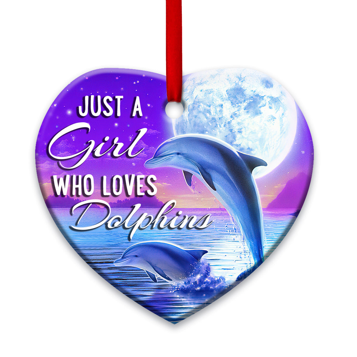 Dolphin Moon Lover Heart Ceramic Ornament - Christmas Ornament - Christmas Gift