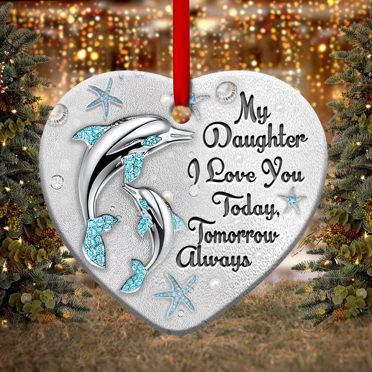 Dolphin Mother Daughter I Love You Jewelry Style Heart Ceramic Ornament - Christmas Ornament - Christmas Gift
