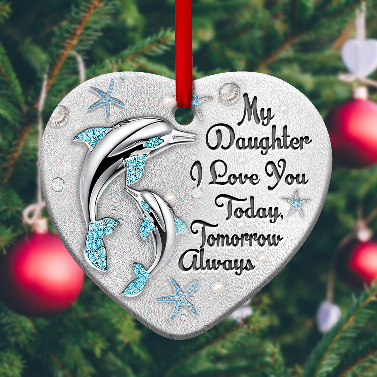 Dolphin Mother Daughter I Love You Jewelry Style Heart Ceramic Ornament - Christmas Ornament - Christmas Gift