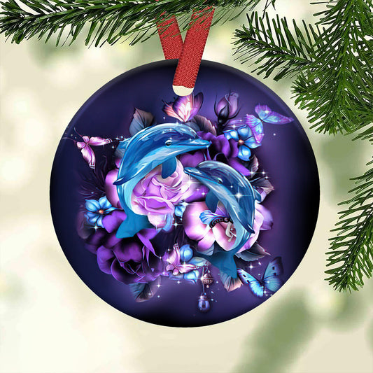 Dolphin Purple Magical Ceramic Circle Ornament - Decorative Ornament - Christmas Ornament