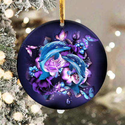 Dolphin Purple Magical Ceramic Circle Ornament - Decorative Ornament - Christmas Ornament