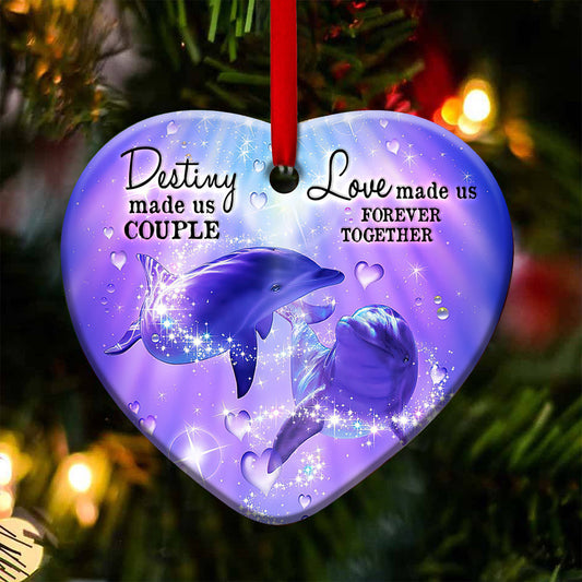Dolphin Purple Magical Couple Heart Ceramic Ornament - Christmas Ornament - Christmas Gift