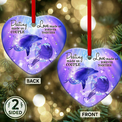 Dolphin Purple Magical Couple Heart Ceramic Ornament - Christmas Ornament - Christmas Gift