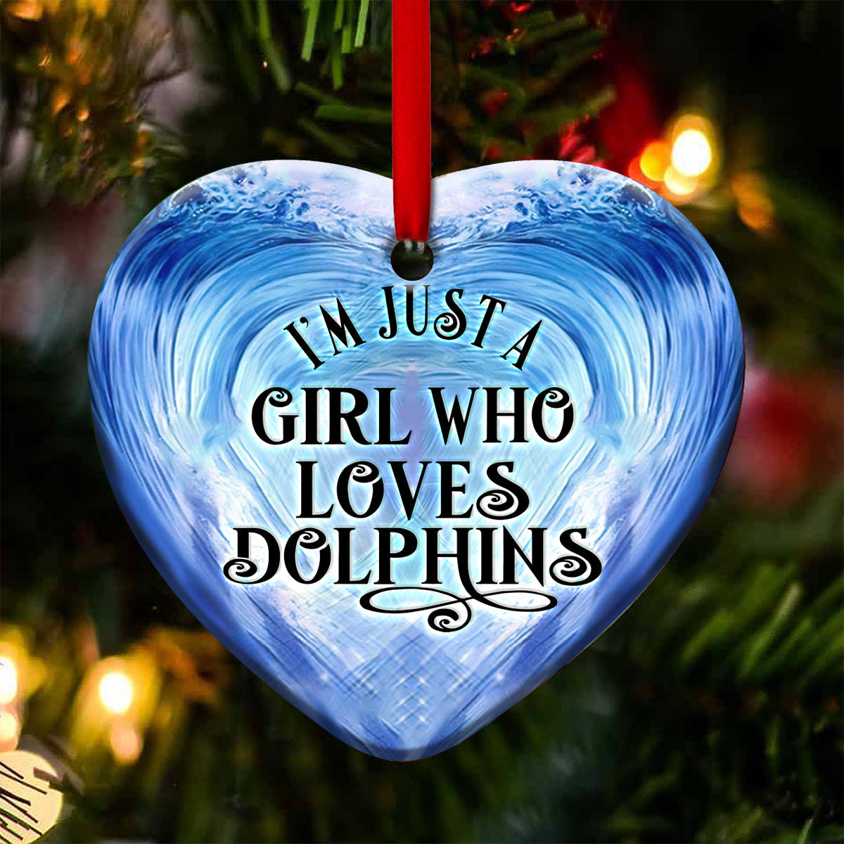 Dolphin Riding Wave Heart Ceramic Ornament - Christmas Ornament - Christmas Gift