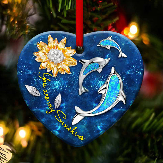 Dolphin Sunflowers Jewelry Style Heart Ceramic Ornament - Christmas Ornament - Christmas Gift
