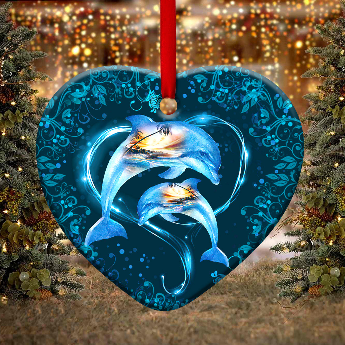 Dolphin To My Daughter Heart Ceramic Ornament - Christmas Ornament - Christmas Gift