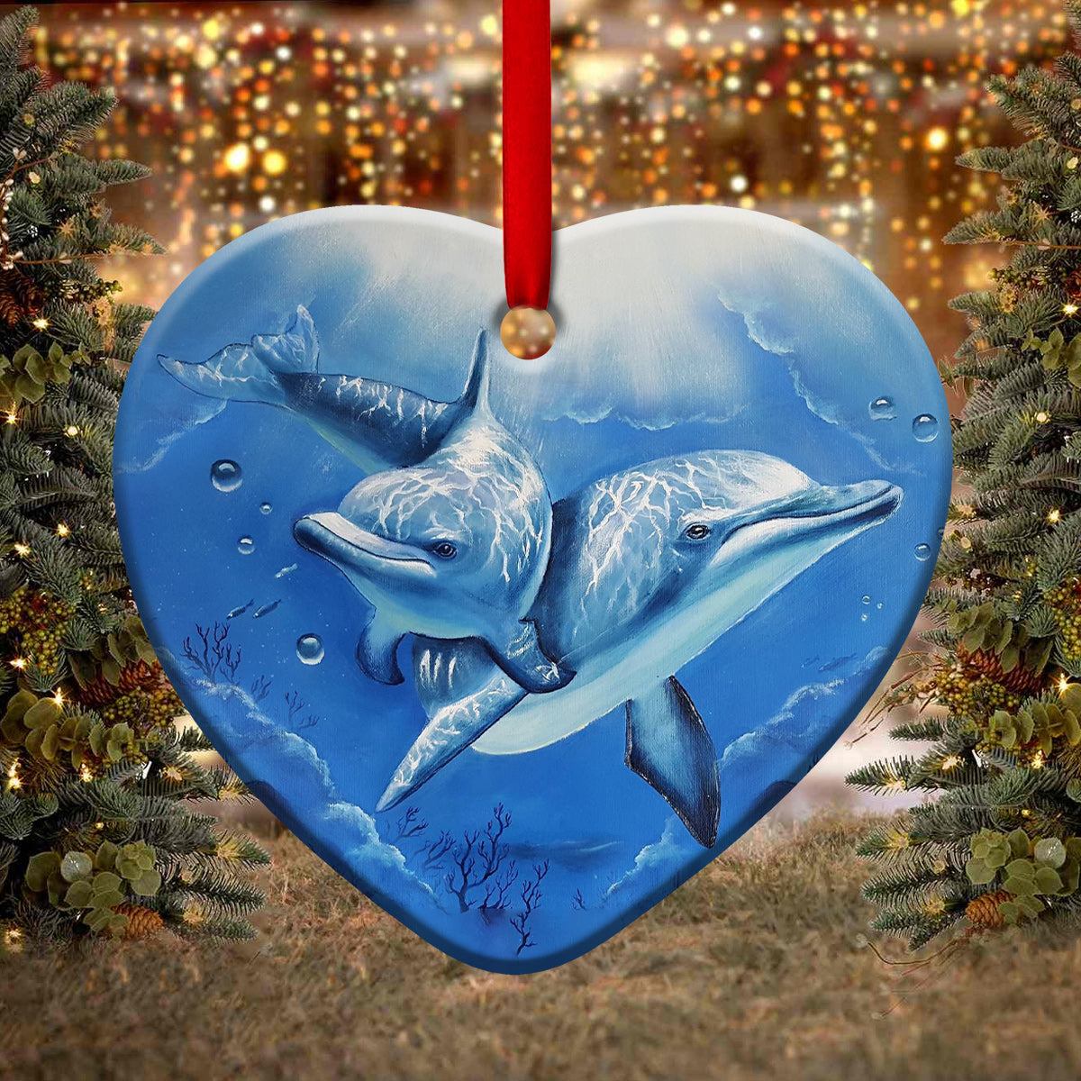 Dolphin To My Daughter Loved You Heart Ceramic Ornament - Christmas Ornament - Christmas Gift