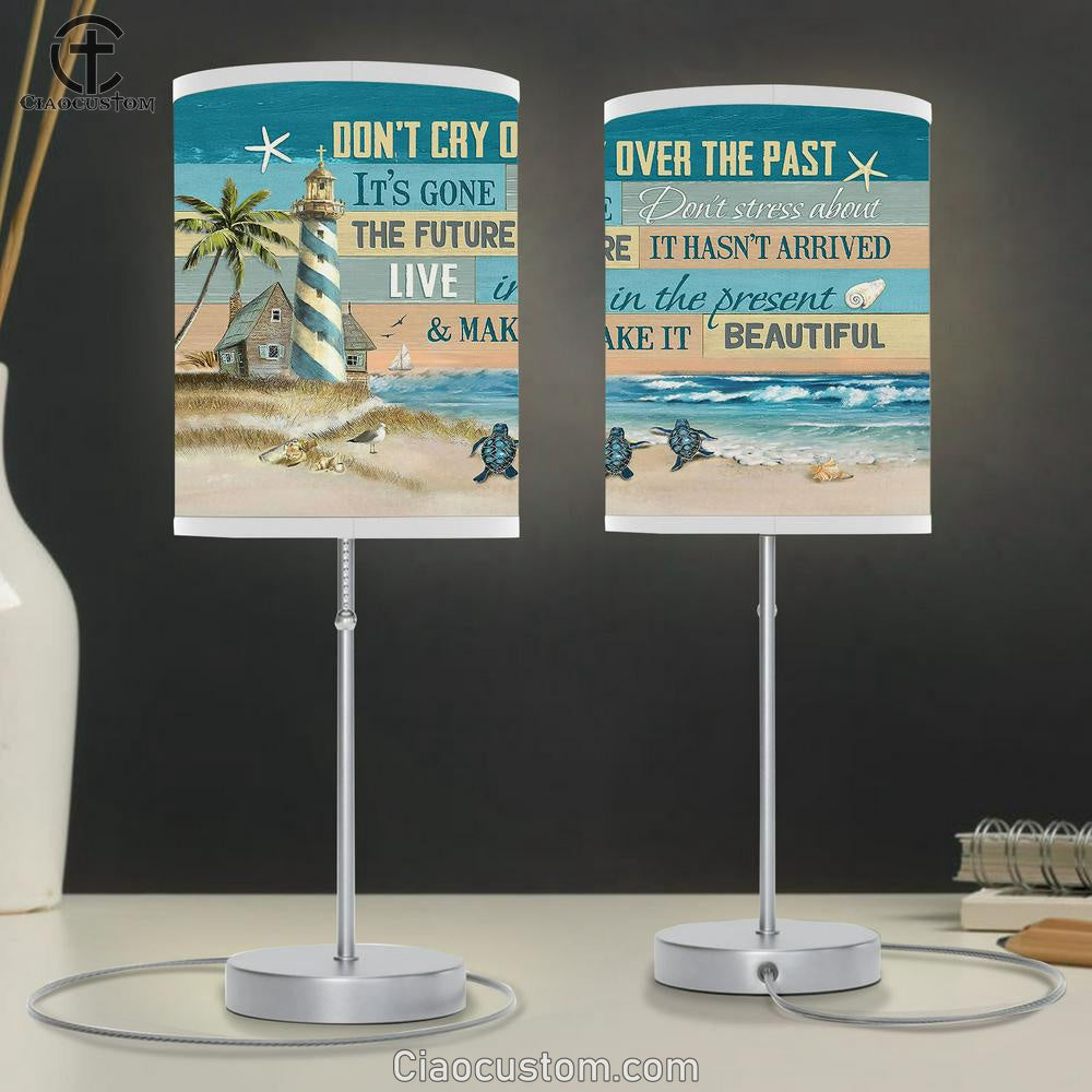 Don't Cry Over The Past Pretty Lighthouse Sea Turtle Table Lamp For Bedroom - Bible Verse Table Lamp - Religious Room Decor