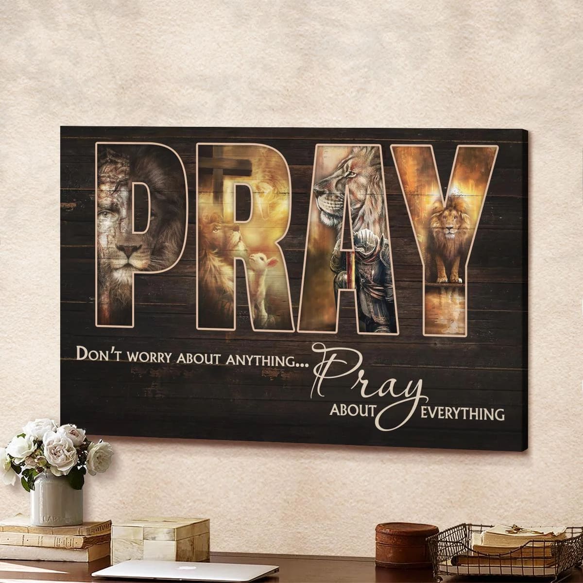 Don't Worry About Anything Pray About Everything Canvas - Lion Jesus Warrior Sheep Canvas - Jesus Canvas - Christmas Wall Art Poster