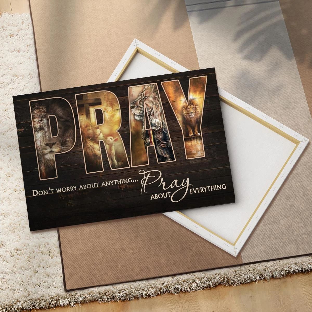 Don't Worry About Anything Pray About Everything Canvas - Lion Jesus Warrior Sheep Canvas - Jesus Canvas - Christmas Wall Art Poster