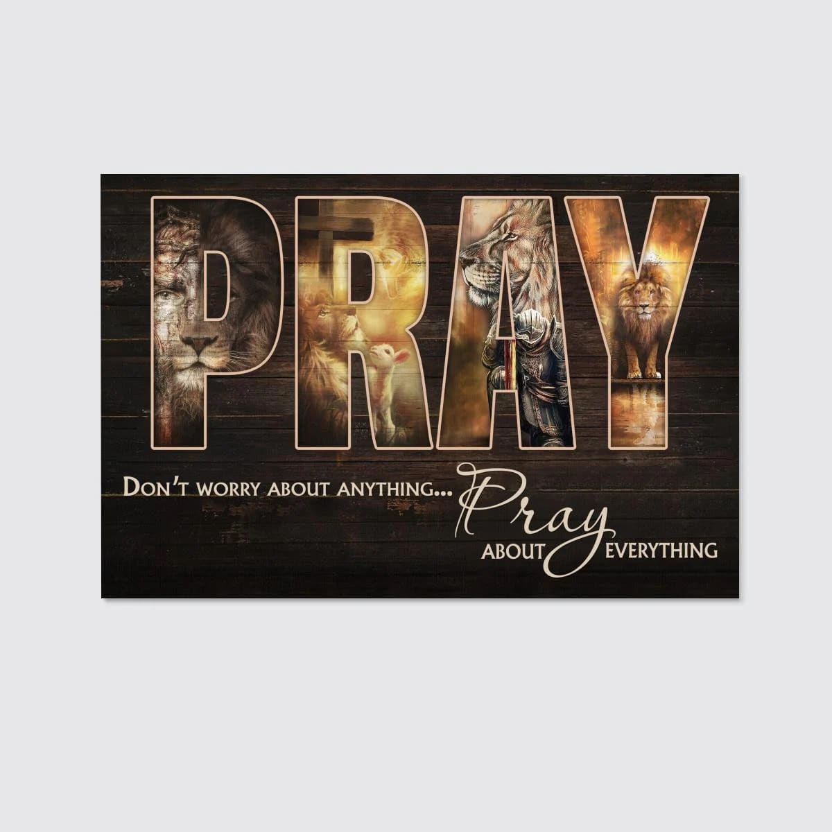 Don't Worry About Anything Pray About Everything Canvas - Lion Jesus Warrior Sheep Canvas - Jesus Canvas - Christmas Wall Art Poster