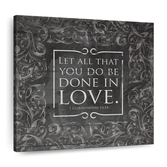 Done In Love Neutral Square Canvas Wall Art - Bible Verse Wall Art Canvas - Religious Wall Hanging