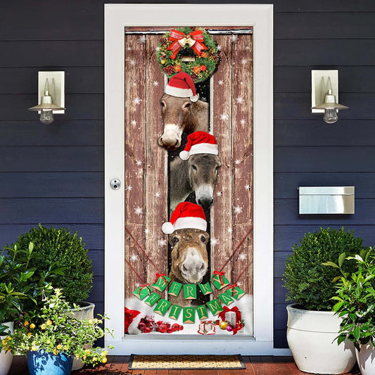 Donkeys Christmas Snow Farmhouse Door Cover - Donkeys Lover Gifts - Christmas Outdoor Decoration