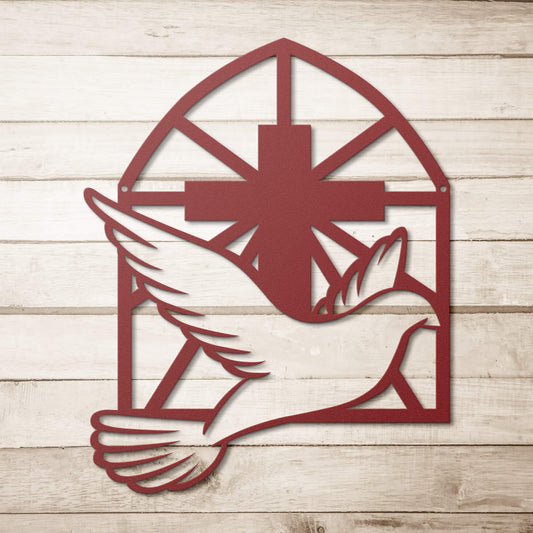 Dove Cross Metal Sign - Christian Metal Wall Art - Religious Metal Wall Decor