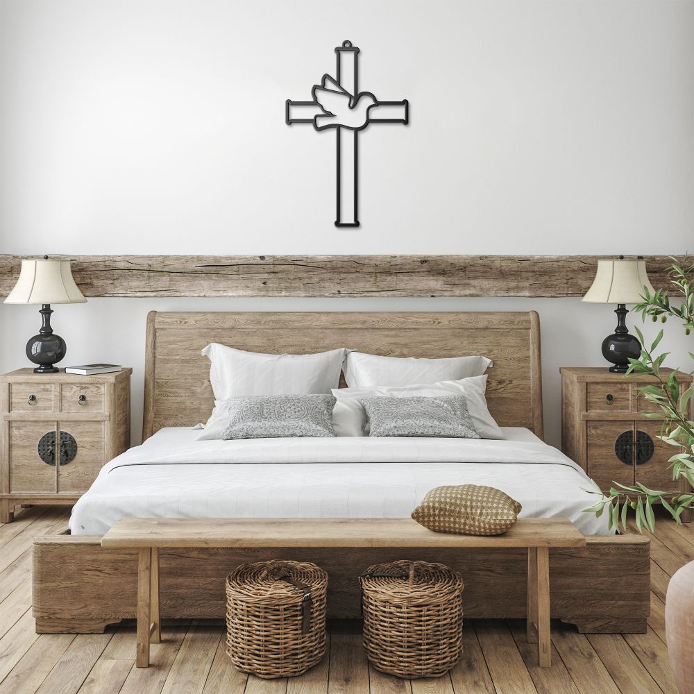 Dove & Cross Metal Sign - Christian Metal Wall Art - Religious Metal Wall Decor