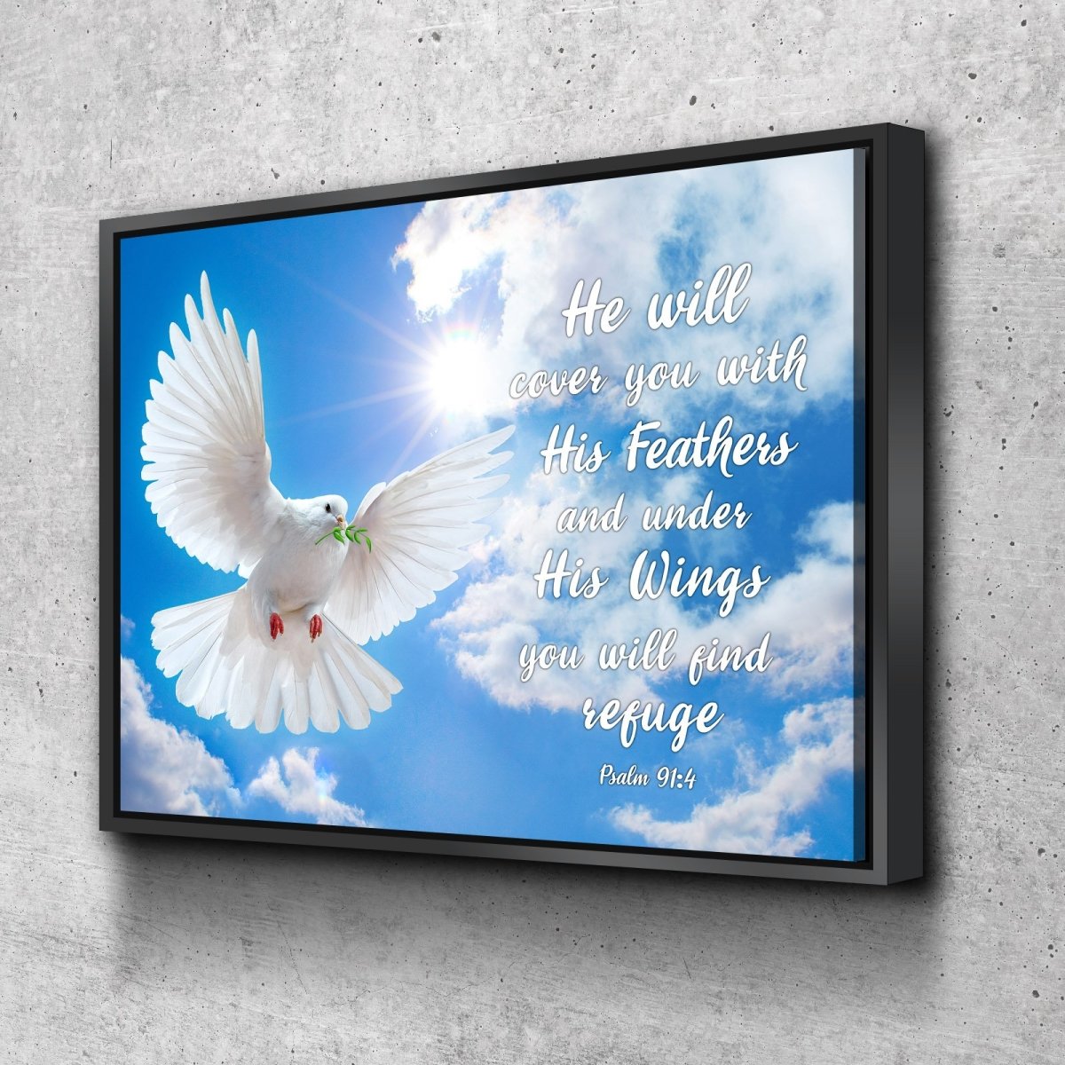 Dove flying in the sky on psalm 914 wall art christian canvas wall a