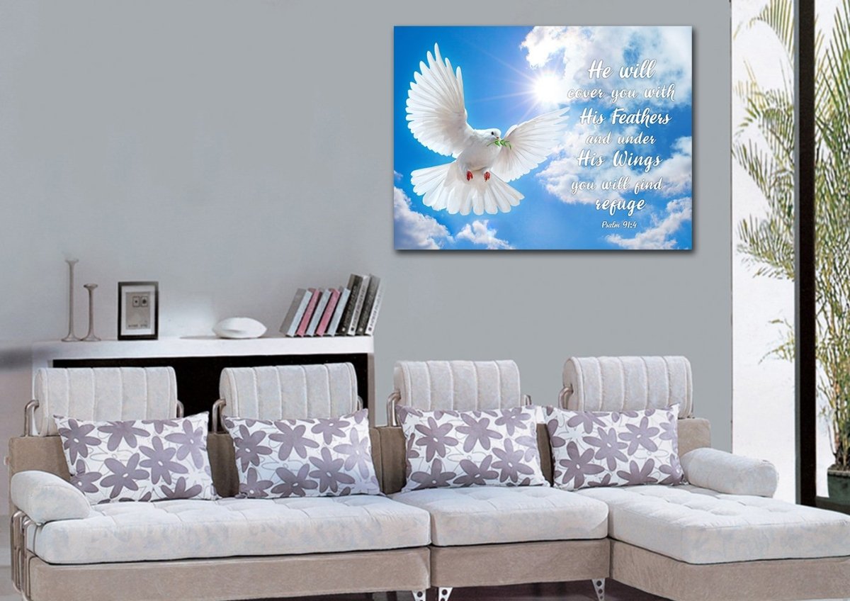 Dove Flying In The Sky On Psalm 914 Wall Art - Christian Canvas Wall Art