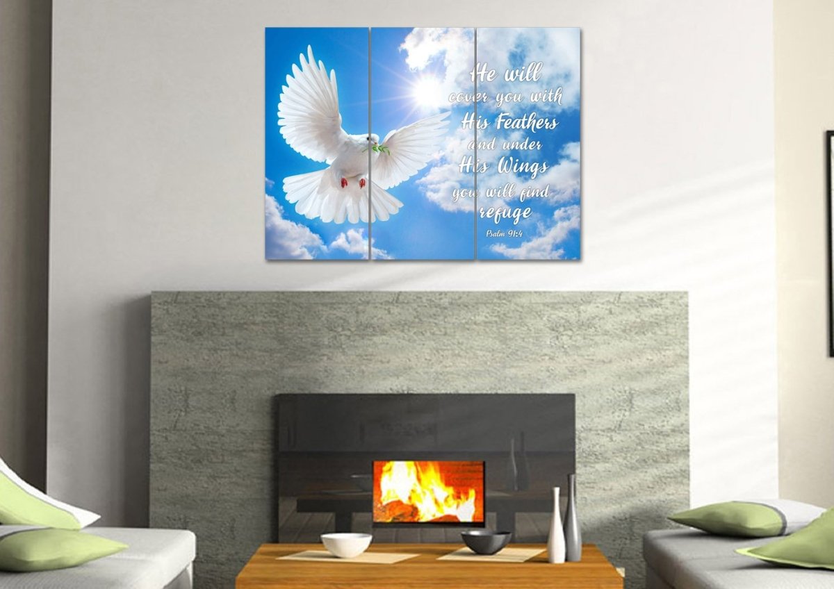 Dove Flying In The Sky On Psalm 914 Wall Art - Christian Canvas Wall Art