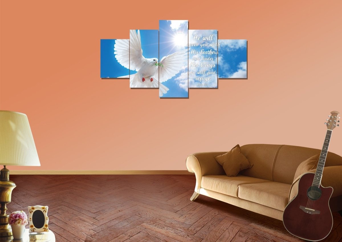 Dove Flying In The Sky On Psalm 914 Wall Art - Christian Canvas Wall Art