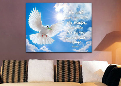 Dove Flying In The Sky On Psalm 914 Wall Art - Christian Canvas Wall Art
