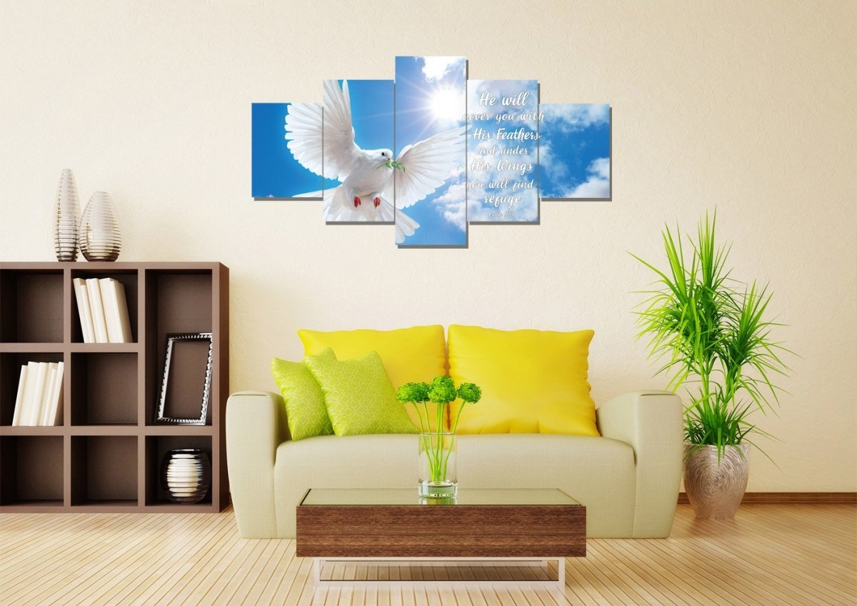 Dove Flying In The Sky On Psalm 914 Wall Art - Christian Canvas Wall Art