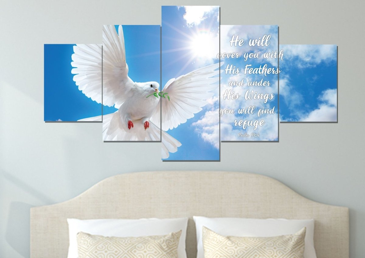 Dove Flying In The Sky On Psalm 914 Wall Art - Christian Canvas Wall Art