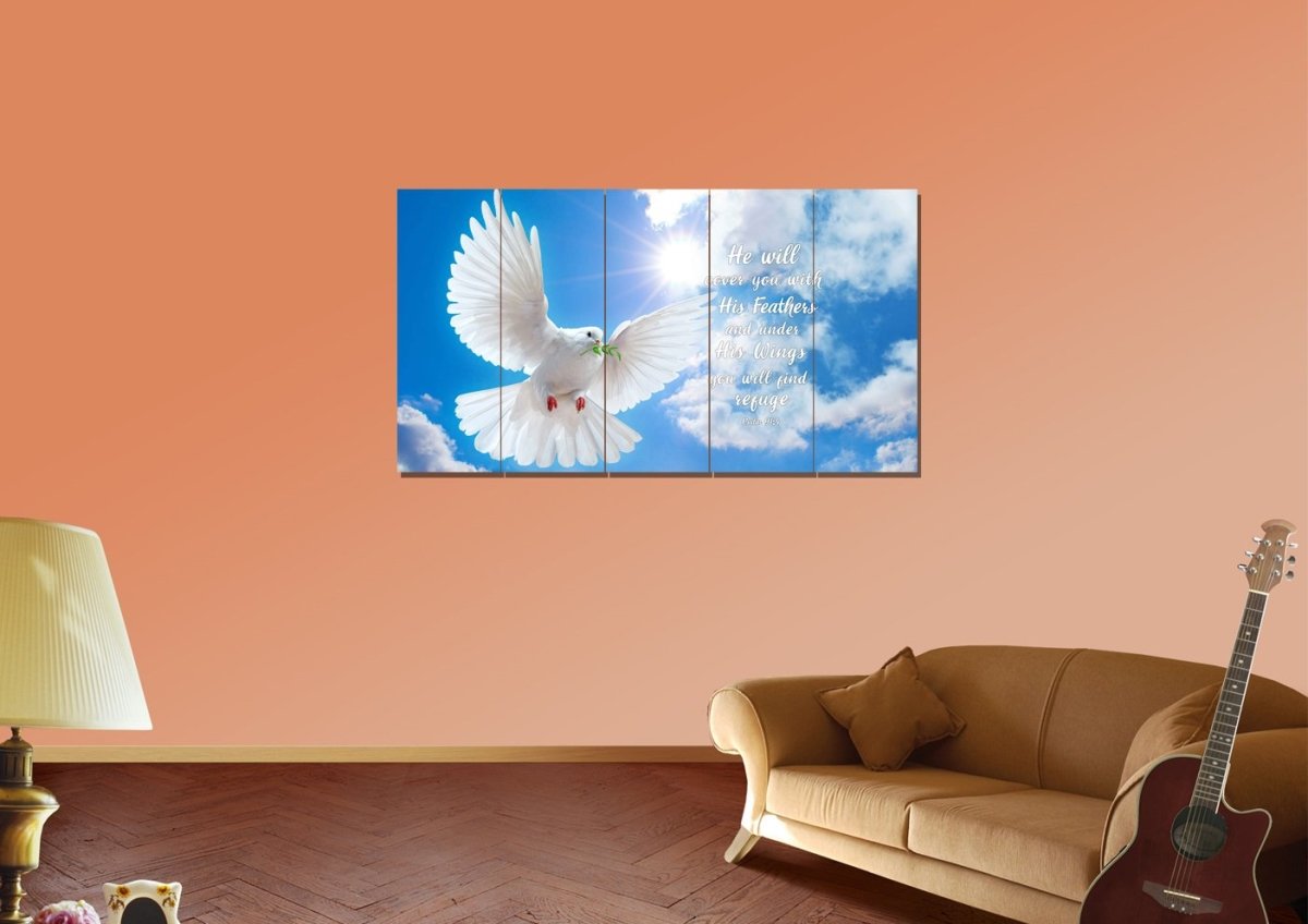 Dove Flying In The Sky On Psalm 914 Wall Art - Christian Canvas Wall Art