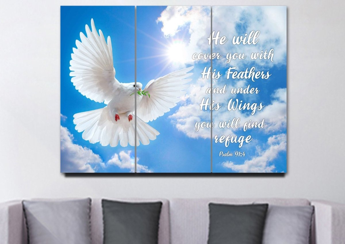 Dove Flying In The Sky On Psalm 914 Wall Art - Christian Canvas Wall Art