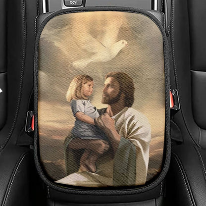 Dove Jesus Painting Jesus With Child Car Center Console Cover, Christian Armrest Seat Cover, Bible Seat Box Cover