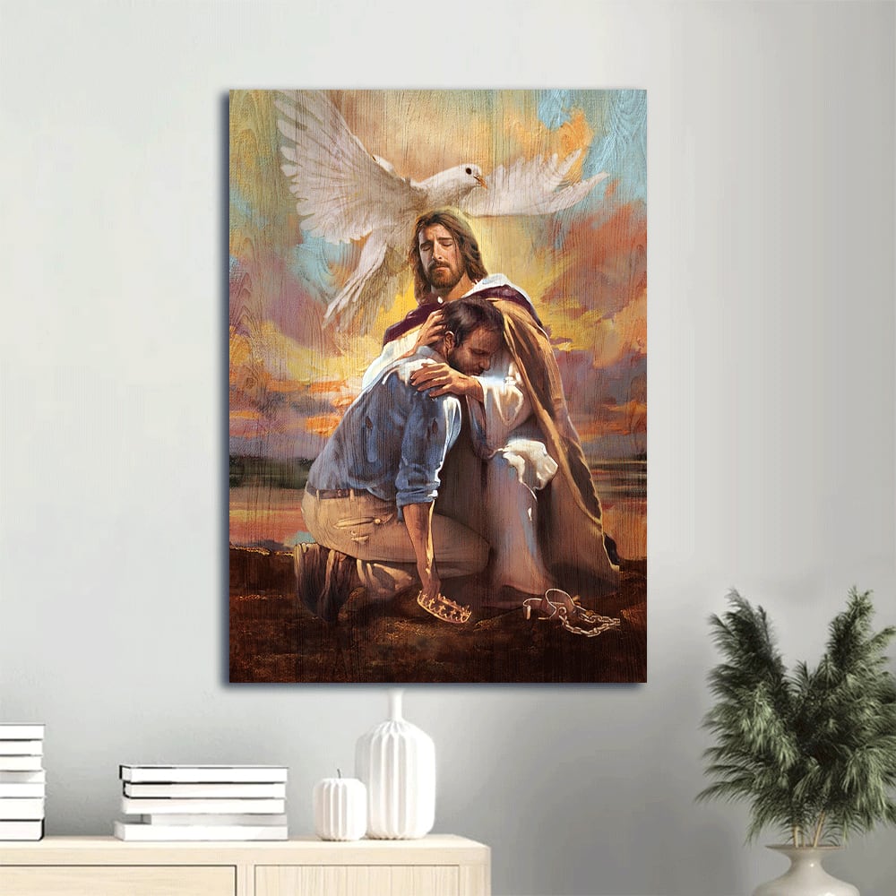 Dove Of Peace Sunset Crown Sheltered In The Arms Of God Canvas Wall Art - Christian Gift