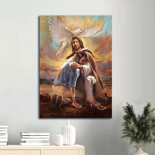 Dove Of Peace Sunset Crown Sheltered In The Arms Of God Canvas Wall Art - Christian Gift
