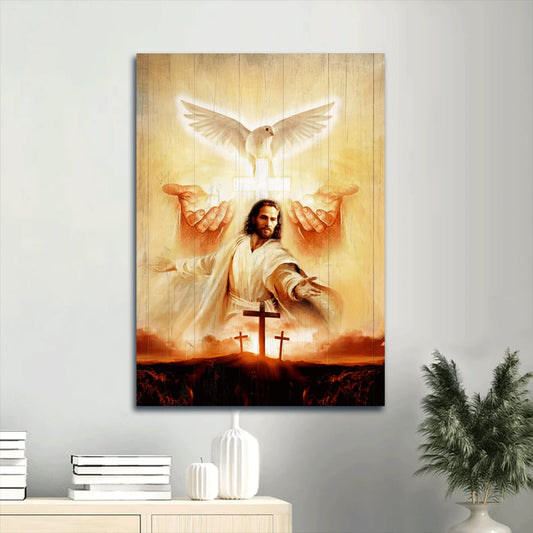 Dove Pray For Healing Jesus's Hand Cross Symbol Canvas Wall Art - Christian Gift