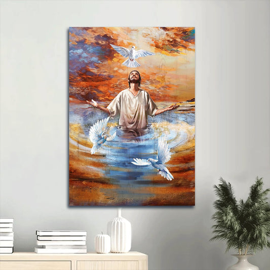 Doves Baptism Jesus Pictures Canvas Wall Art - Christian Gift