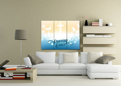 Doves & Cross Amazing Grace Wall Art & Decor - Christian Canvas Wall Art