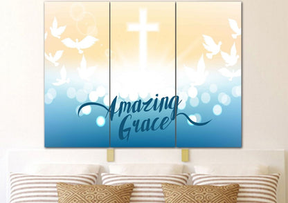 Doves & Cross Amazing Grace Wall Art & Decor - Christian Canvas Wall Art