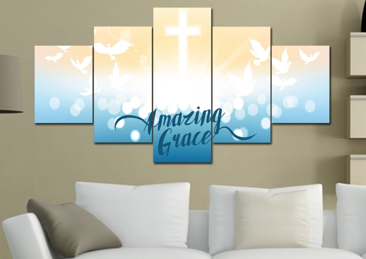 Doves & Cross Amazing Grace Wall Art & Decor - Christian Canvas Wall Art