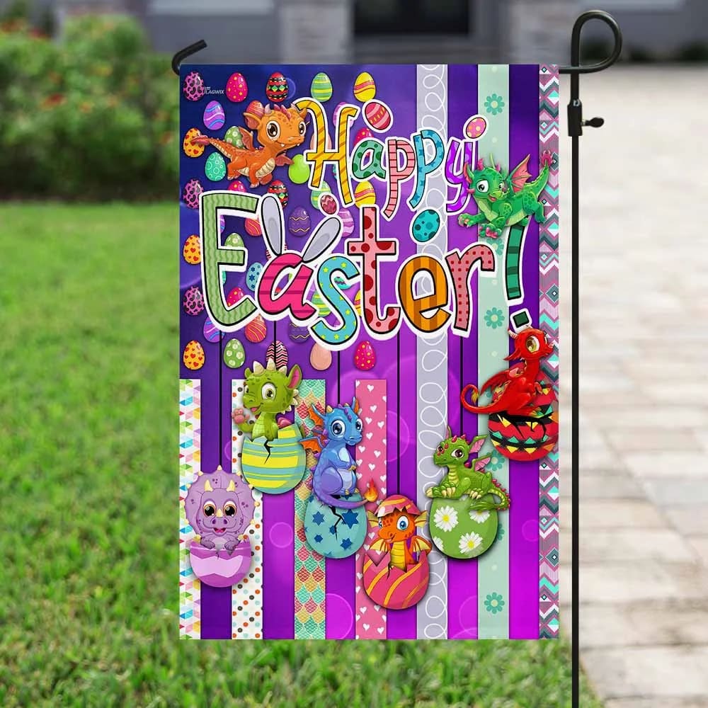 Dragon Eggs 1 Happy Easter Flag - Easter House Flags - Christian Easter Garden Flags