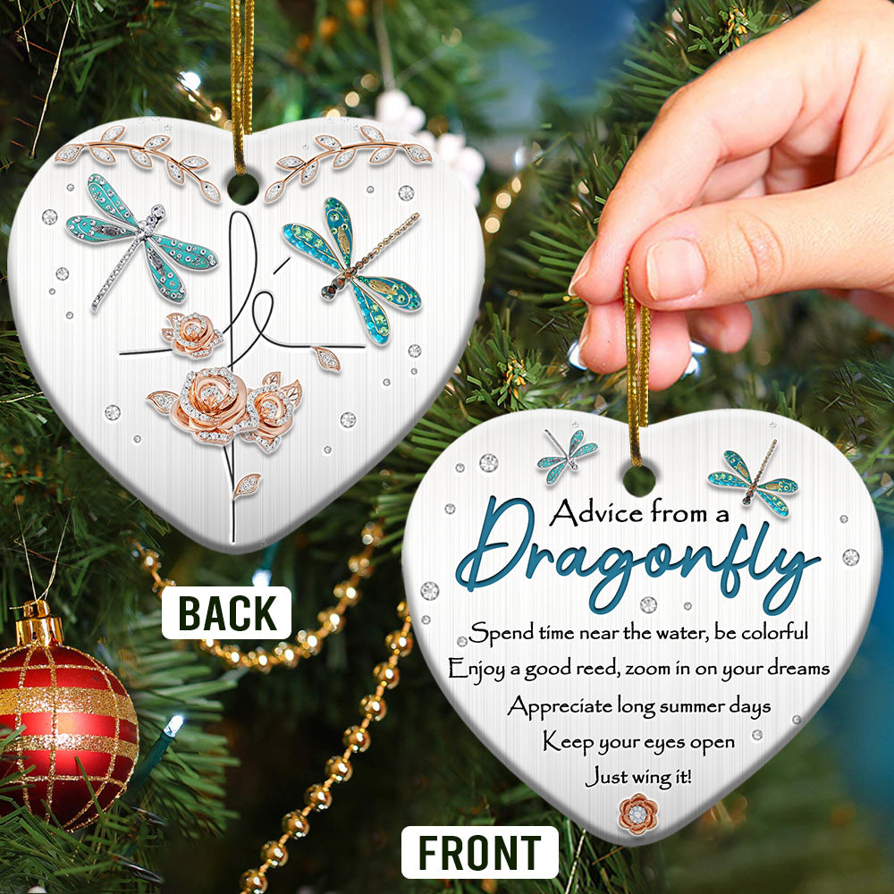 Dragonfly Advice 2 Heart Ceramic Ornament - Christmas Ornament - Christmas Gift