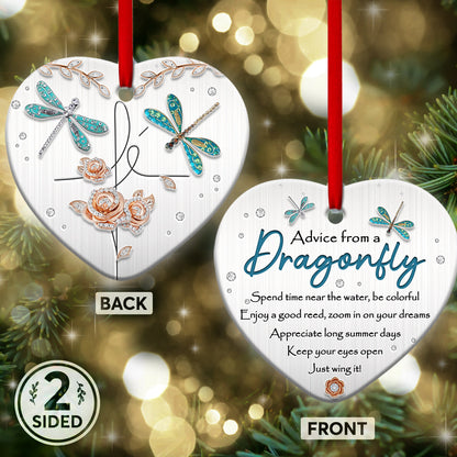 Dragonfly Advice 2 Heart Ceramic Ornament - Christmas Ornament - Christmas Gift
