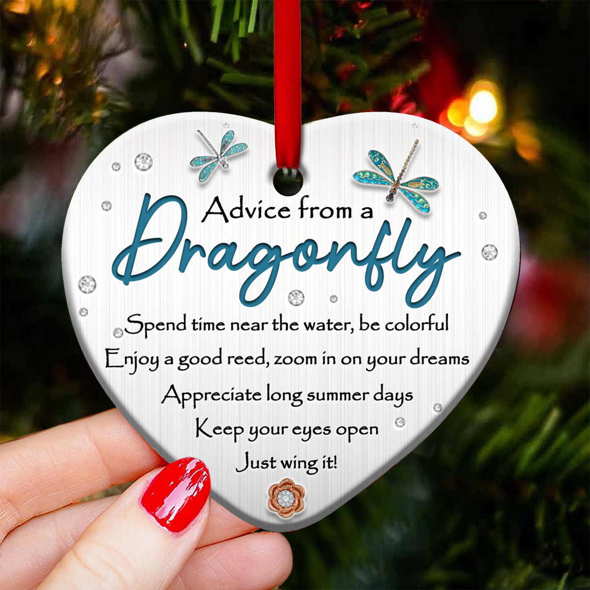 Dragonfly Advice 2 Heart Ceramic Ornament - Christmas Ornament - Christmas Gift