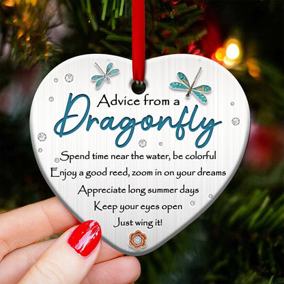 Dragonfly Advice 2 Heart Ceramic Ornament - Christmas Ornament - Christmas Gift