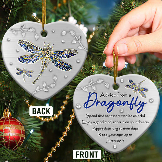 Dragonfly Advice Heart Ceramic Ornament - Christmas Ornament - Christmas Gift