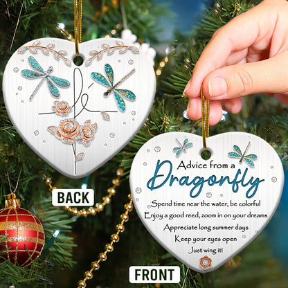 Dragonfly Advice Heart Ornament - Christmas Ornament - Ciaocustom
