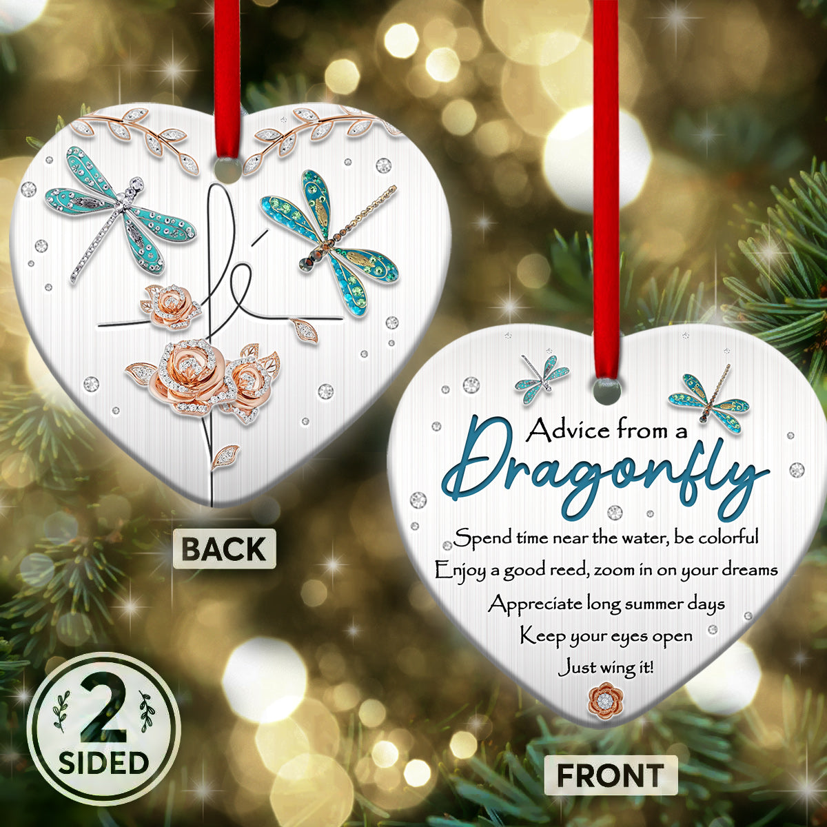 Dragonfly Advice Heart Ornament - Christmas Ornament - Ciaocustom