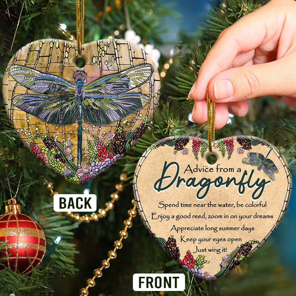 Dragonfly Advice Heart Ornament 2 - Christmas Ornament - Ciaocustom